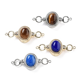 Brass Magnetic Clasps, with Natural Gemstone, Oval