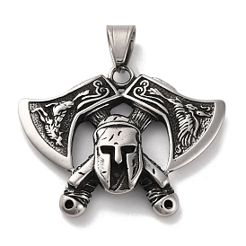 Viking 304 Stainless Steel Pendants, War Helmet with Axes Charm