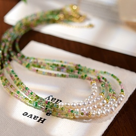 2Мм бусины из натурального зеленого турмалина и стеклянного жемчуга ожерелья для женщин