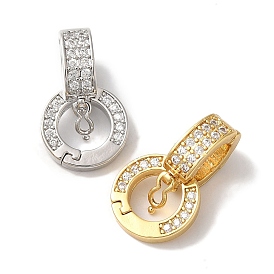 Ring Rack Plating Brass Micro Pave Clear Cubic Zirconia Twister Clasps, Long-lasting Plated, Lead Free & Cadmium Free