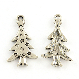 Tibetan Style Christmas Tree Alloy Pendants, Cadmium Free & Lead Free, 26.5x14x2mm, Hole: 2mm, about 869pcs/1000g