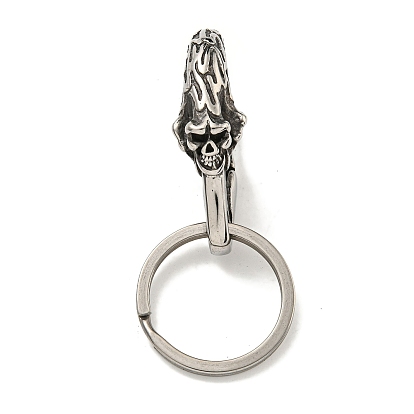 Tibetan Style 316 Surgical Stainless Steel Fittings with 304 Stainless Steel Key Ring, Skull