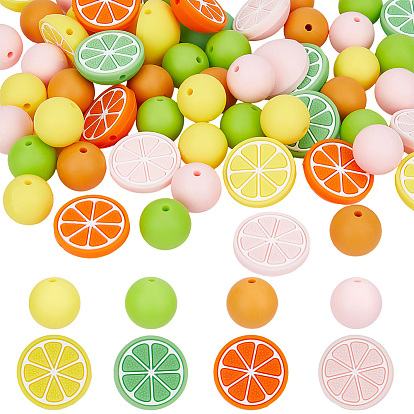 Lemon & Round Food Grade Eco-Friendly Silicone Focal Beads, DIY Handmade Beaded Jewelry