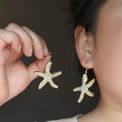 Серьги-подвески из искусственного жемчуга, морская звезда
