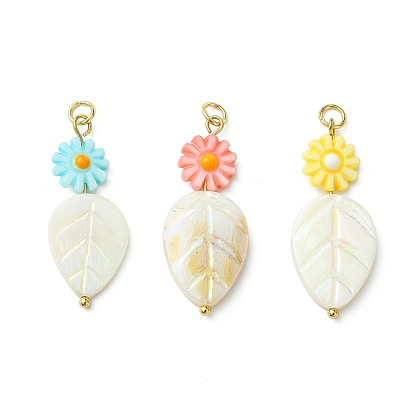 Резные подвески из натуральных пресноводных ракушек, подвески в виде цветочных листьев, с 304 выводами из нержавеющей стали, золотые, смешанные окрашенные и неокрашенные