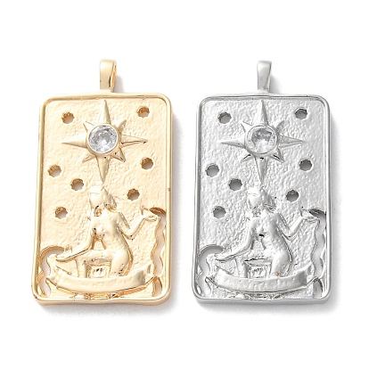 Латунные микро проложить кубического циркония подвески, без кадмия, без никеля и без свинца, прямоугольник со звездными подвесками