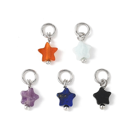 Подвески-звезды из натурального лазурита, сердолика, амазонита, черного камня и аметиста, с латунной фурнитурой , платина, смешанные окрашенные и неокрашенные