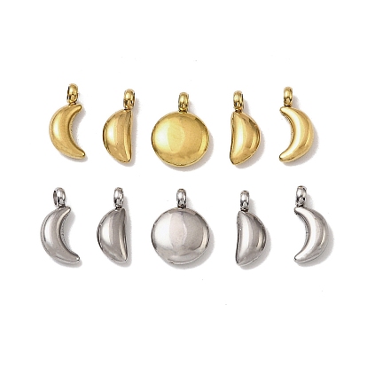 5 шт. 304 подвески из нержавеющей стали, ионное покрытие (ip), плоский круглый и лунный шарм