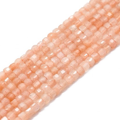 Natural Sunstone Beads Strands, Faceted, Cube