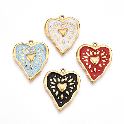 304 подвески из нержавеющей стали, с эмалью, сердце прелести, ионное покрытие (ip)