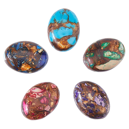 5 шт. 5 стили кабошоны из натурального лазурита и синтетической императорской яшмы и бронзита, окрашенные, овальные