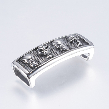 304 Stainless Steel Slide Charms, Rectangle with Skull