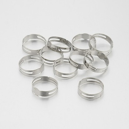 Adjustable Iron Pad Ring Bases, with Flat Round Cabochon Bezel Settings