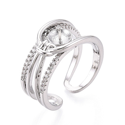 Оправы для колец-манжет из латуни с микропаве из прозрачного кубического циркония, за половину пробурено бисера