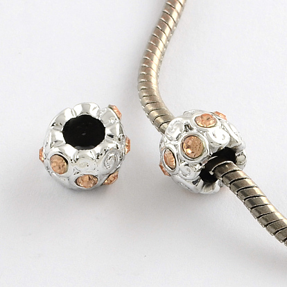 Alliage strass rondelle grosses perles de trous, 11.5x8mm, Trou: 5~5.5mm