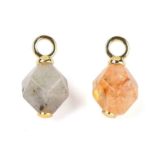 Природных драгоценных камней подвески, граненые биконические подвески с полочным покрытием из латуни с отделкой из настоящего 18k золота, долговечный