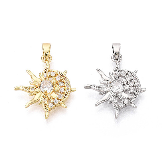 Латунные микропаве прозрачные подвески с фианитом, солнце с лунными чарами