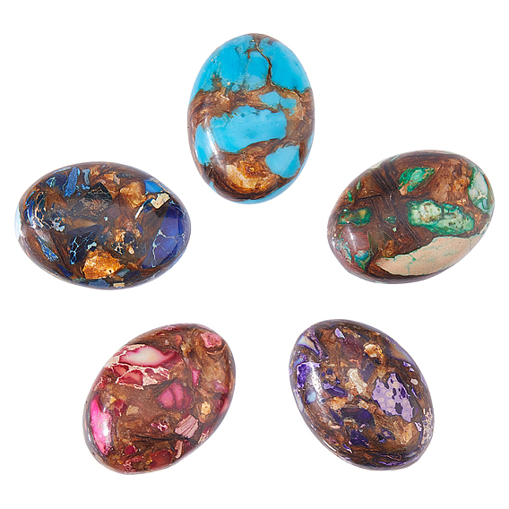5 шт. 5 стили кабошоны из натурального лазурита и синтетической императорской яшмы и бронзита, окрашенные, овальные