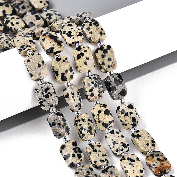 Природные яшмы далматин бисер нитей, прямоугольные, граненые, с бисером