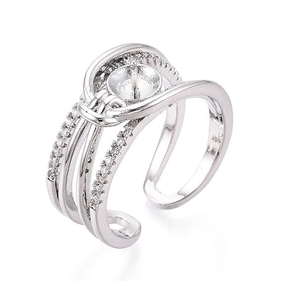 Оправы для колец-манжет из латуни с микропаве из прозрачного кубического циркония, за половину пробурено бисера