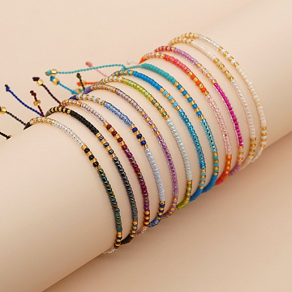 Glass Seed Braided Beaded Bracelets, Adjustable Bracelet