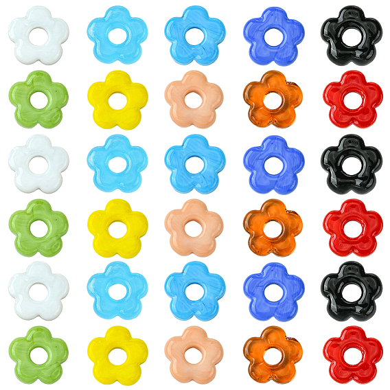 30 бусины лэмпворк ручной работы, цветок