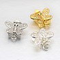 Eco-Friendly Vacuum Plating & Long-Lasting Plated Brass Micro Pave Cubic Zirconia Box Clasps, Butterfly, Cadmium Free & Nickel Free & Lead Free, 14x14x5mm, Hole: 1.5mm