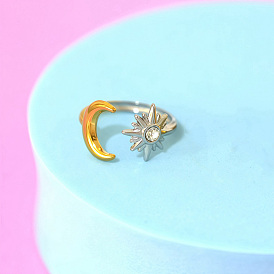 304 Открытые кольца-манжеты из нержавеющей стали с микропаве из кубического циркония, луна и солнце