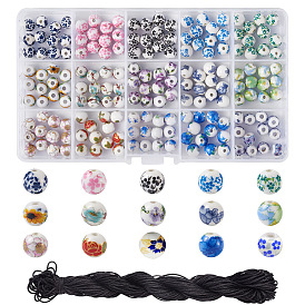 DIY-Schmuck-Kits, mit handgefertigten bedruckten Porzellanperlen und Nylonfaden-Nylonschnur zur Herstellung von Perlenschmuck, Runde