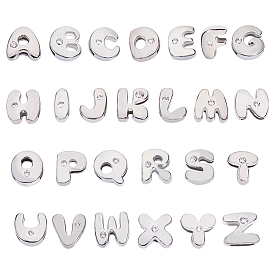 English Alphabet Sets, 26 Letter Slider Alloy Beads with Single Rhinestone, Platinum