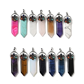 Natural & Synthetic Gemstone Big Pendants, Sword Charm, with Antique Silver Tone Brass Findings, Cadmium Free & Lead Free, Mixed Dyed and Undyed
