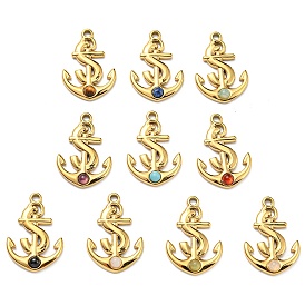 Mixed Stone Anchor Pendants, Anchor Charms with Ion Plating(IP) Real 24K Gold Plated 316 Stainless Steel Findings