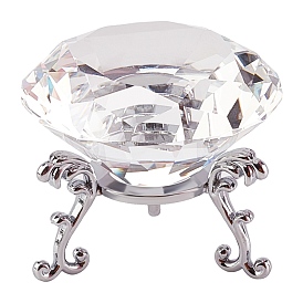 K9 Glass Diamond Paperweight and Iron Tray Pedestal, Home Decoration