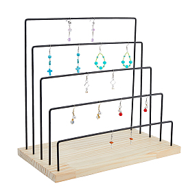 5-уровневые подставки для сережек из черного железа, с деревянными основаниями