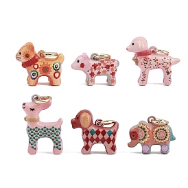 Colgantes de latón impresos, encantos de animales, dorado