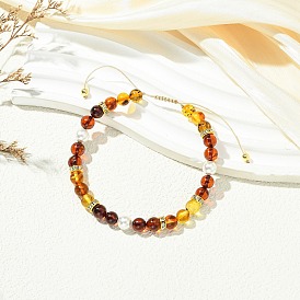 Браслеты из круглых бусин из натурального янтаря и перламутра, сплетенные из бусин., Регулируемые браслеты из плетеной нейлоновой нити для женщин, С немагнитным синтетическим гематитом