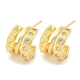 Rack Plating Brass Micro Pave Cubic Zirconia Styd Earrings, Cadmium Free & Lead Free, Long-Lasting Plated, C-Shaped