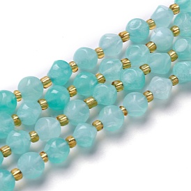 Natural Amazonite Beads Strand, with Seed Beads, Six Sided Celestial Dice