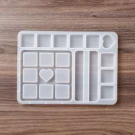 DIY Square Love Multi-grid Photo Frame Silicone Molds, Resin Casting Molds, for UV Resin & Epoxy Resin Craft Making, Rectangle