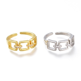 Brass Micro Pave Clear Cubic Zirconia Cuff Rings, Open Rings, Long-Lasting Plated  Rectangle