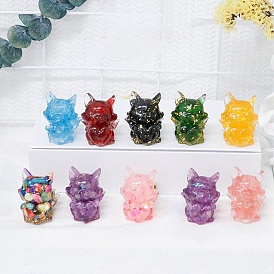 Resin Nine-tailed Fox Display Decoration, with Natural Gemstone Chips inside Statues for Home Office Decorations