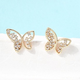 Micro latón allanar aretes de óxido de circonio cúbico, mariposa