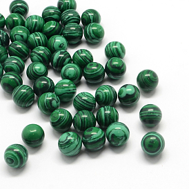 Perles de malachite synthétiques teintes rondes, sphère de pierres précieuses, pas de trous / non percés, 10~11mm