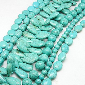 Perles synthétiques turquoise brins, formes mixtes, 10~30x10~15x7~10mm, Trou: 1mm, 21~68 pcs / chapelet, 16 pouce