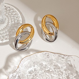 304 двухцветные серьги-гвоздики из нержавеющей стали, овальные