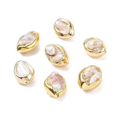 Natural Baroque Pearl Cultured Freshwater Pearl Beads, with Golden Plated Brass Findings, Nuggets