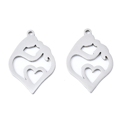 Ion Plating(IP) 201 Stainless Steel Pendants, Laser Cut, Heart with Human