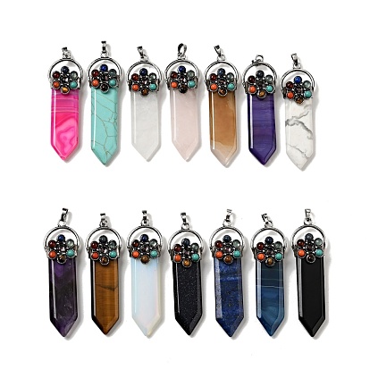 Natural & Synthetic Gemstone Big Pendants, Sword Charm, with Antique Silver Tone Brass Findings, Cadmium Free & Lead Free, Mixed Dyed and Undyed