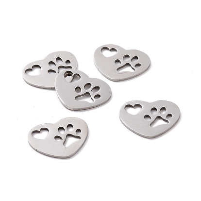 201 Stainless Steel Pendants, Laser Cut, Heart with Hollow Heart & Dog Footprint