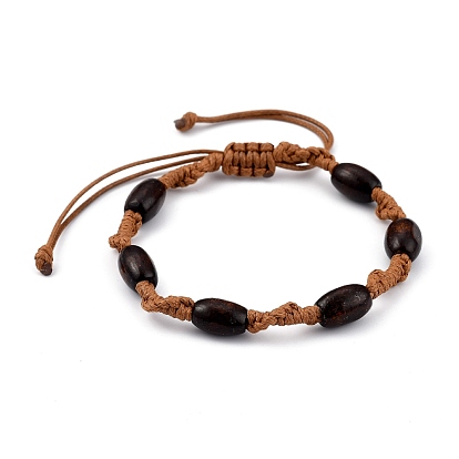Adjustable Korean Waxed Polyester Cord Braided Bead Bracelets Sets, with Spray Painted Natural Maple Wood Barrel Beads